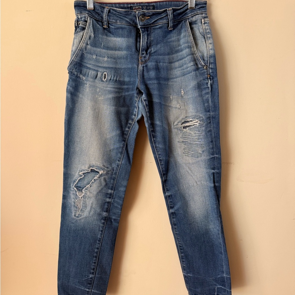 Zara Blue Boyfriend Distressed Jeans